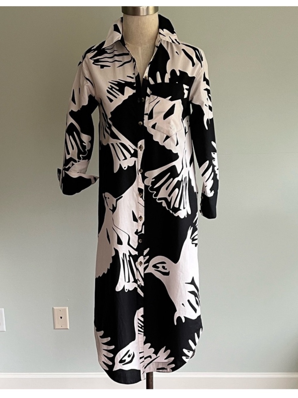 Anthropologie Soren Black & Cream Long-Sleeve Shirt Dress - Picture 6 of 9